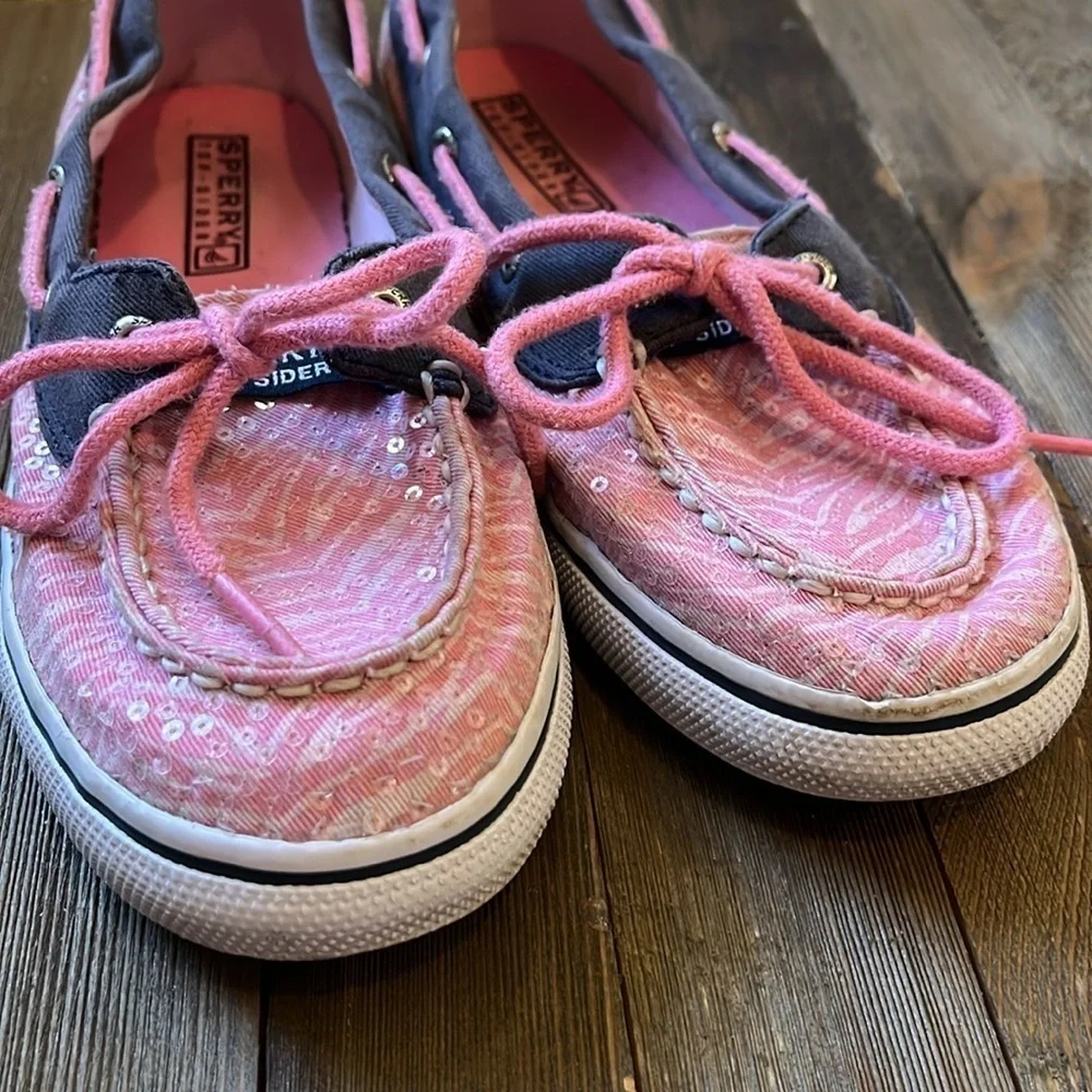 Speedy Top Sider - Girls Pink Sequined Loafers, Slip On Shoes size 4